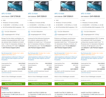 Dell XPS 15 9500 with i9-10885H. (Image source: Dell Switzerland)