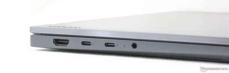 Left: HDMI 2.1, 2x USB-C Thunderbolt 4 w/ DisplayPort 2.1 + Power Delivery (65 W), 3.5 mm headset