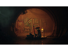 A screenshot from the game Stray that shows off the detailed cyberpunk environment. (Image Source: Steam)