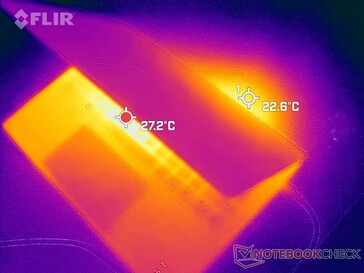 Exhaust heat exits along the rear or in front of the screen depending on the angle of the display