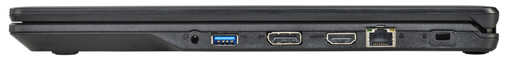 Right side: headphone/microphone combo jack, USB 3.1 Gen 1 Type-A port, DisplayPort, Gigabit Ethernet, Kensington lock