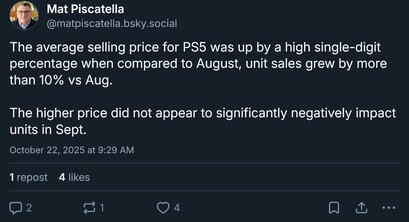 Circana PS5 console sales for September 2025 (Image source: Mat Piscatella Bluesky account)
