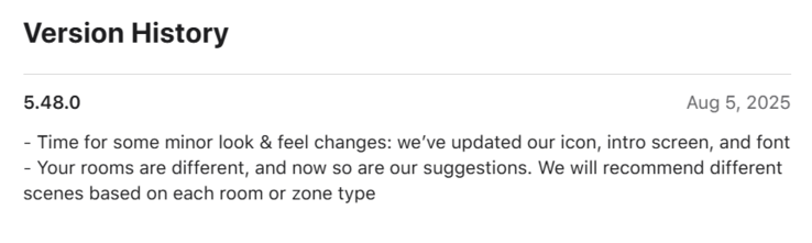 The release notes for Philips Hue app version 5.48.0. (Image source: Apple App Store)
