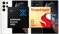 The Samsung Exynos 2200 and the Snapdragon 8 Gen 1 seem evenly matched in Geekbench CPU performance. (Image source: Samsung/Qualcomm/@Ishanagarwal - edited)