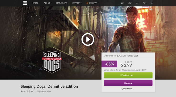 Sleeping Dogs: Definitive Edition was $19.99 before the price got slashed to $2.99. (Image source: GOG)