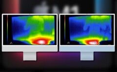 The dual-fan iMac 24 (R) squeezed more performance out of its M1 processor thanks to better cooling. (Image source: Apple/Max Tech - edited)