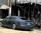 The burning Tesla was wired illegally to the powerline (Image source: Nas)
