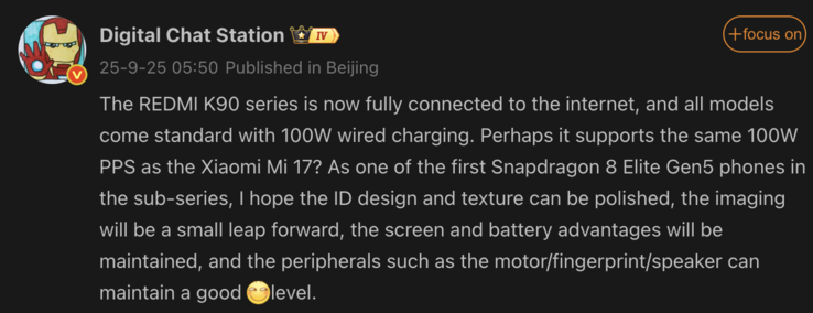 Leaked information of the Redmi K90 series. (Image source: Weibo - machine translated)