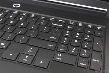 Arrow keys are larger than the main QWERTY keys to accommodate gaming