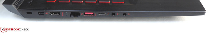 Left side: Kensington Lock, Mini-DisplayPort, HDMI, RJ45-LAN, USB 3.0, Thunderbolt 3, head phones, microphone