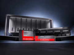 Sandisk NAS 600 SATA SSD and NAS 800 NVMe SSD in front of a NAS enclosure