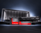 Sandisk NAS 600 SATA SSD and NAS 800 NVMe SSD in front of a NAS enclosure