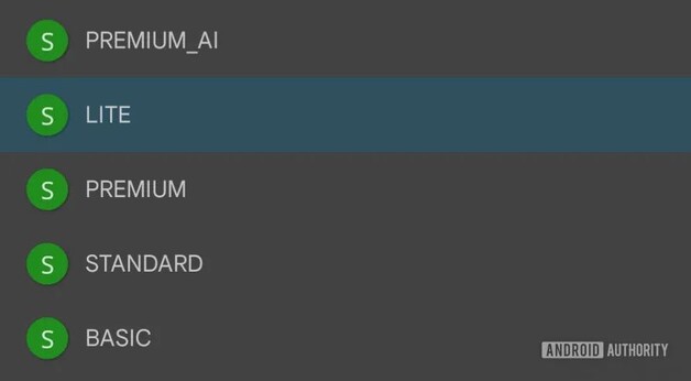 The new Google One Lite tier has been spotted along with the existing Basic, Standard, Premium, and AI Premium plans (Image source: Android Authority)