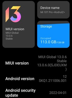 MIUI 13.0.6 on Xiaomi Mi 10T Pro details (Source: Own)