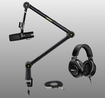 Bundle with boom arm, XLR cable and headphones (Image Source: Shure)