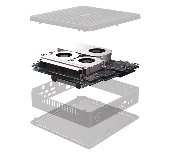 An exploded view of the Zotac ZBOX QCM7T3000. (Image source: Zotac)