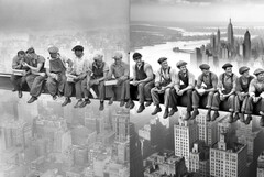 It appears that, even without direct prompts, AI image generators are able to recreate classic photos, like the Lunch Atop a Skyscraper. (Image source: Public domain / DALL-E via PetaPixel)