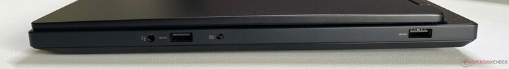 Right: 3.5 mm audio, USB-A 3.2 Gen.1 (5 GBit/s), webcam eShutter, USB-A 3.2 Gen.1 (5 GBit/s)