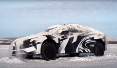 Nio&#039;s ET9 shown mid-snow-shake in an exuberant demonstration of its hydraulic active suspension system. (Image source: Nio via CnEVPost on YouTube)
