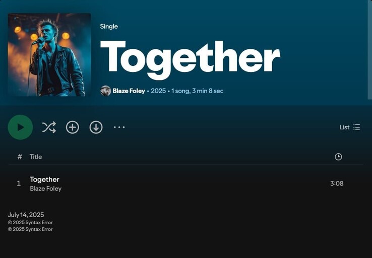 The song “Together”, falsely attributed to Blaze Foley; (Image source: Reddit)
