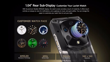 The secondary screen uses an AMOLED panel (Image source: Ulefone)