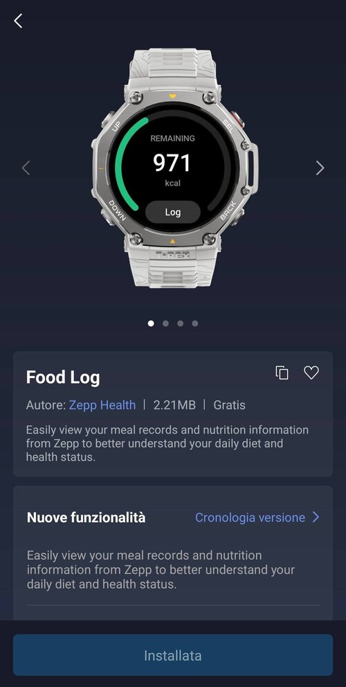 A screenshot of the new Amazfit Food Log Mini App. (Image source: Matteo Calori via Amazfit Official Outdoor Community Facebook Group)