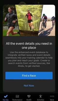 An notification in Garmin Connect about the enhanced event database. (Image source: Gadgets & Wearables)