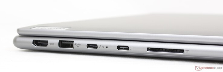 Left: HDMI 2.0, USB-A 3.2 Gen. 1, 2x USB-C w/ Thunderbolt 4 + PD + DP, SD card reader