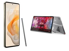 The Moto G Stylus (2024) has an integrated stylus while the Lenovo Tab Plus has an option stylus that is sold separately. (Image source: Motorola &amp; Lenovo)