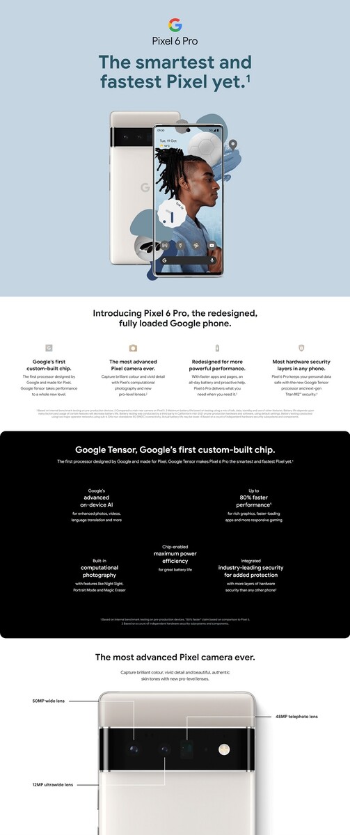 Complete Google Pixel 6 and Pixel 6 Pro product pages confirm Tensor ...