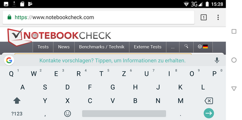 The keyboard in landscape mode