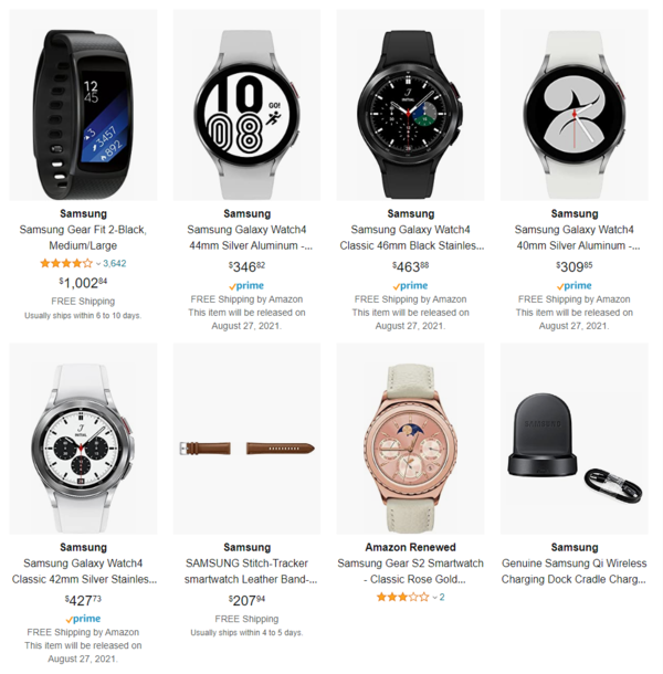 Amazon Canada listed four Galaxy Watch 4 smartwatches. (Image source: Amazon Canada)