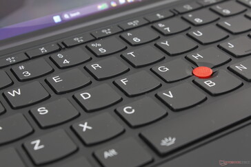 Key feedback is uniform but not as firm as a typical ThinkPad laptop keyboard