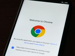 Smartphone showing the Google Chrome welcome screen with the Chrome logo