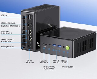 Port configuration of the K8 Plus mini PC. (Image source: Amazon)