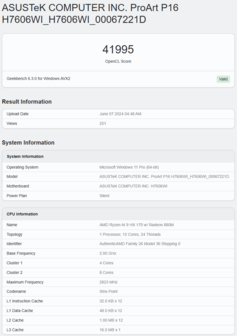 Radeon 890M Geekbench 6 OpenCL score in Asus ProArt P16. (Source: Geekbench)