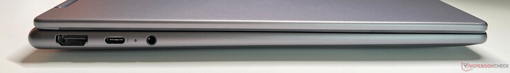 Left: HDMI 1.4b, USB-C 4.0 with Thunderbolt 4 (40 Gbit/s, DisplayPort 2.1, Power Delivery 3.0), 3.5-mm audio