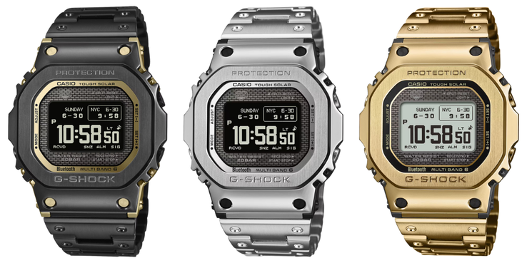 From left to right: the Casio G-Shock GMW-BZ5000BD-1, GMW-BZ5000D-1 and GMW-BZ5000GD-1 watches. (Image source: Casio)