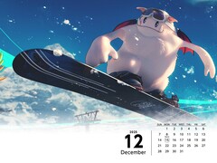 Final Fantasy 7 calendar wallpaper showing snowboarding (Image source: Square Enix with edits)