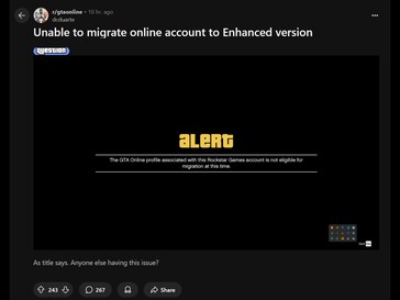 GTA 5 Enhanced migration issue Reddit post (Image source: Grand Theft Auto Online subreddit)