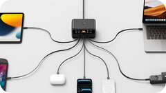 Seven devices can be powered simultaneously via USB-C or USB-A with a total maximum of 350 watts.