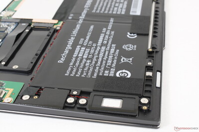 Quad speakers (Two near bottom corners with two more along the keyboard edges) Quad speakers (Two near bottom corners with two more along the keyboard edges)