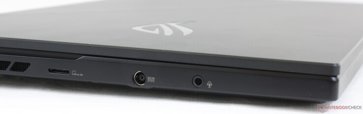 Left: MicroSD reader, AC adapter, 3.5 mm combo audio