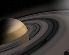 An artist's illustration showing Saturn's rings and several moons.
