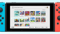 Virtual Game Card menu on the Nintendo Switch interface displaying popular titles such as The Legend of Zelda: Tears of the Kingdom, Splatoon 3, and Pokémon Scarlet. (Image source: Nintendo)
