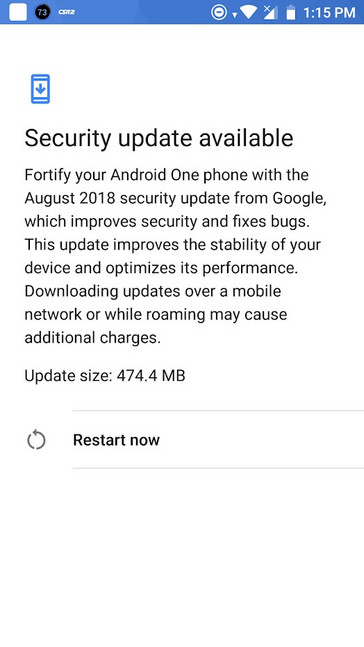 Xiaomi Mi A1 August 2018 security patch available notification details