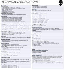 Alienware x15 R2 - Specifications. (Image Source: Dell)