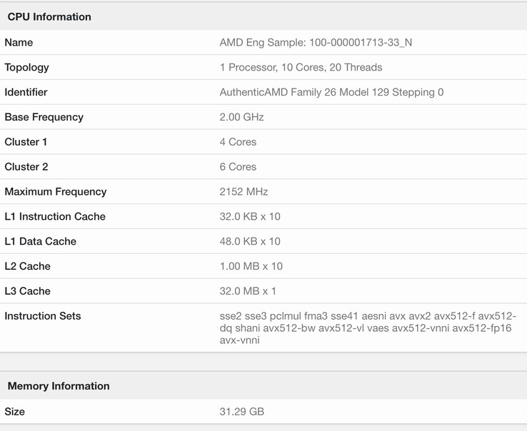 Further details of the Geekbench 6 listing.
