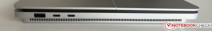 Left side: USB-A 3.2 Gen.1 (5 Gbps), 2x USB-C 4.0 w/ Thunderbolt 4 (40 Gbps, DisplayPort-ALT-Mode 1.4, Power Delivery)