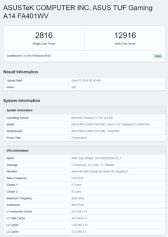AMD Ryzen AI 9 HX 370 Geekbench 6 scores in Asus TUF Gaming A14. (Source: Geekbench)